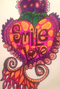 a drawing of a heart with the words smile and love