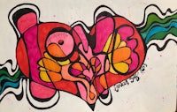 a drawing of a heart with colorful designs on it