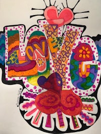 a colorful drawing of the word love