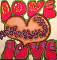 a drawing of a heart with the word love on it