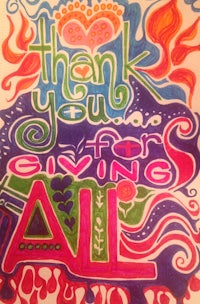 a colorful drawing with the words thank you for giving all